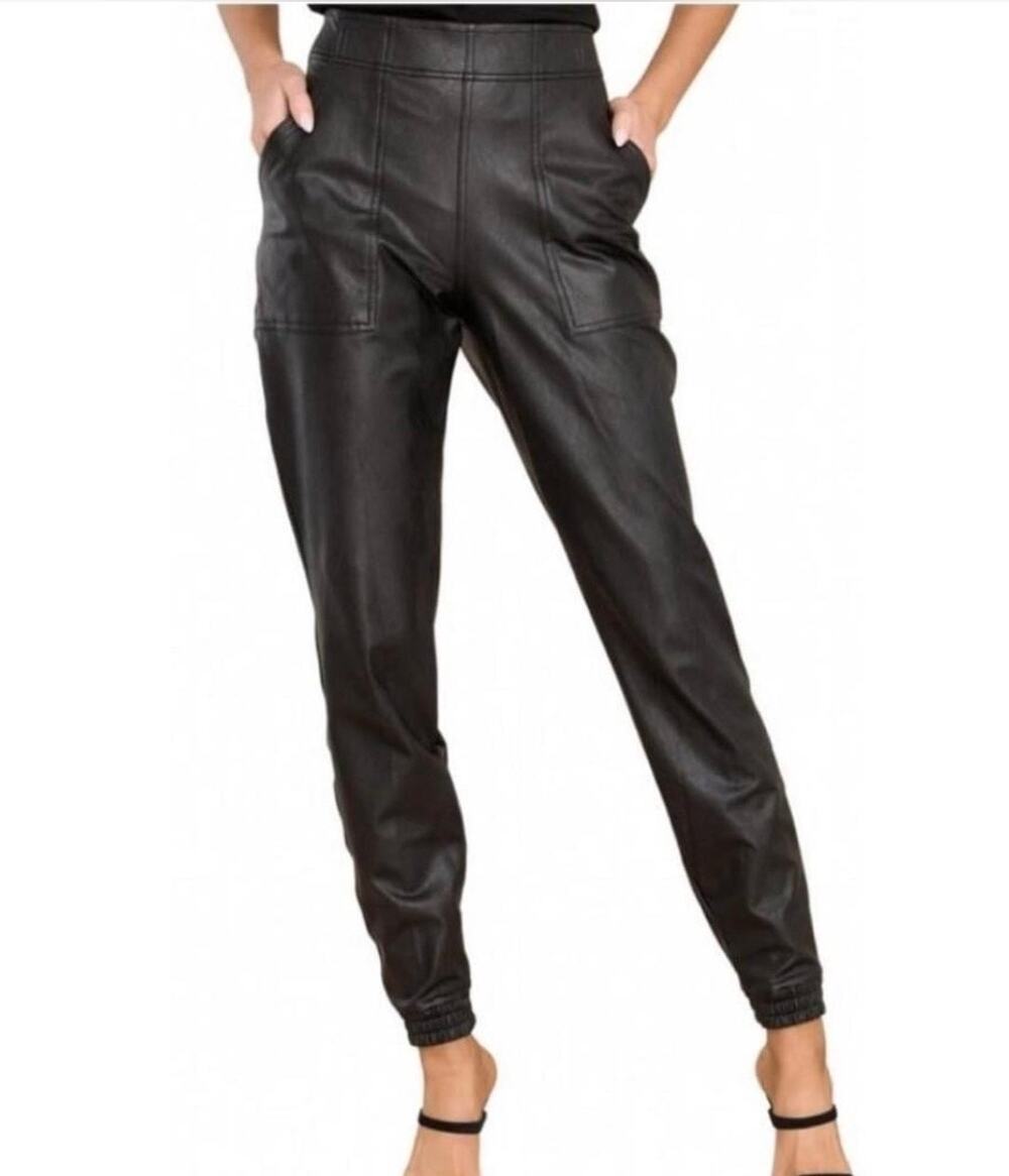 SPANX Faux Leather Pull-On Joggers Classic Black Size Large